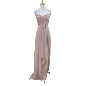 TFNC London Dress Womens 6 Blush Pink Bridesmaid Pleat Wrap Strapless HI Lo Maxi